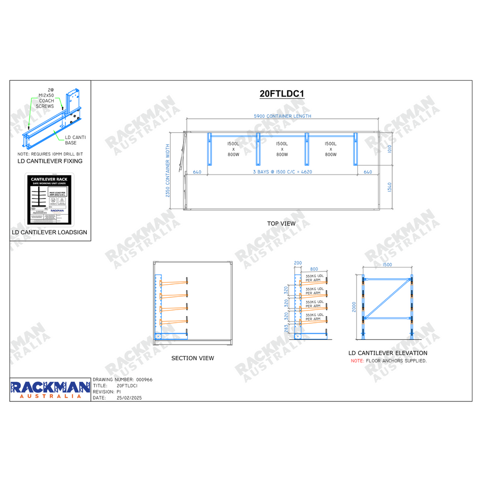 20FTLDC1 20FT Container Light Duty Cantilever 1 x Side