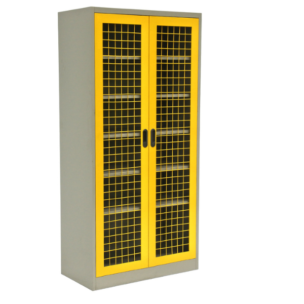 Steel Cabinet Yellow Mesh 2 Door Grey Colour